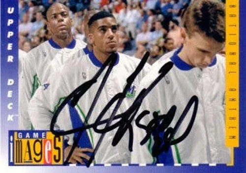 Jim Jackson autographed 1993-94 Upper Deck Dallas Mavericks basketball card signed in black Sharpie