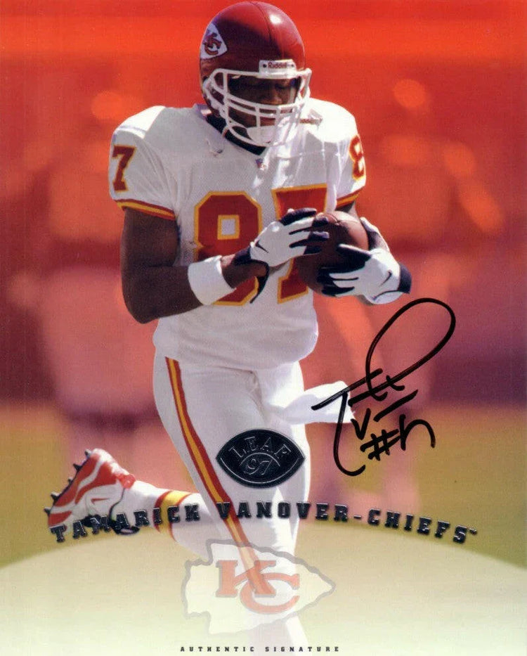 Tamarick Vanover certified signed KC Chiefs 1997 Leaf 8x10 card - AutographsForSale.com