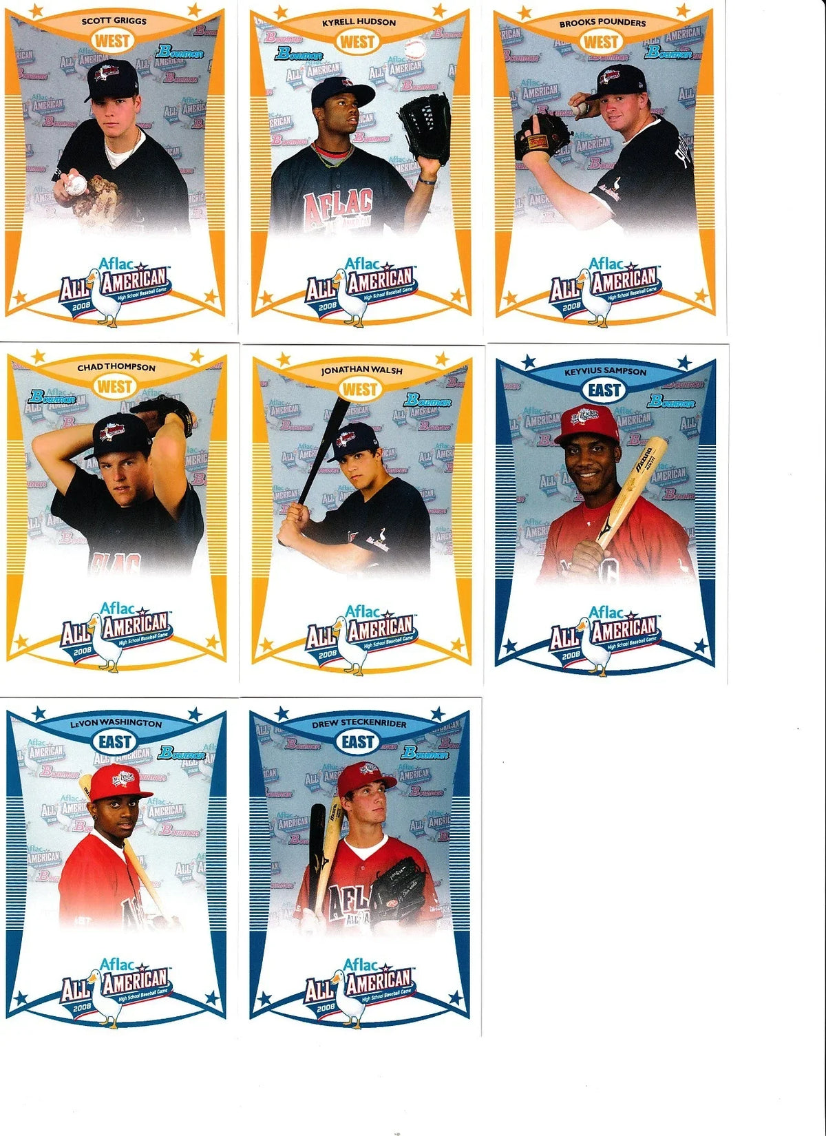 2008 AFLAC Bowman RC partial set 8 Different Including Drew Steckenrider - AutographsForSale.com