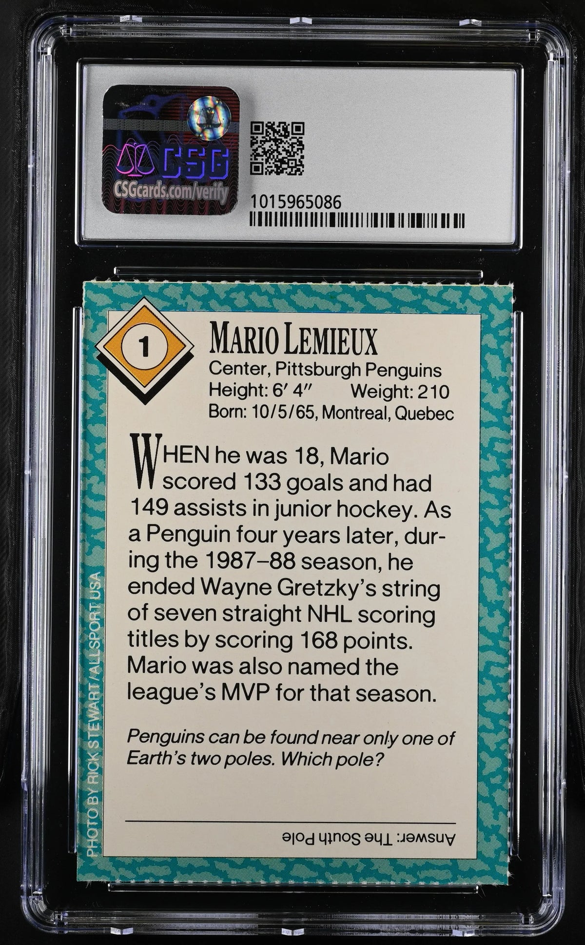 Mario Lemieux Penguins 1989 SI for Kids card CSG 8.5 - AutographsForSale.com