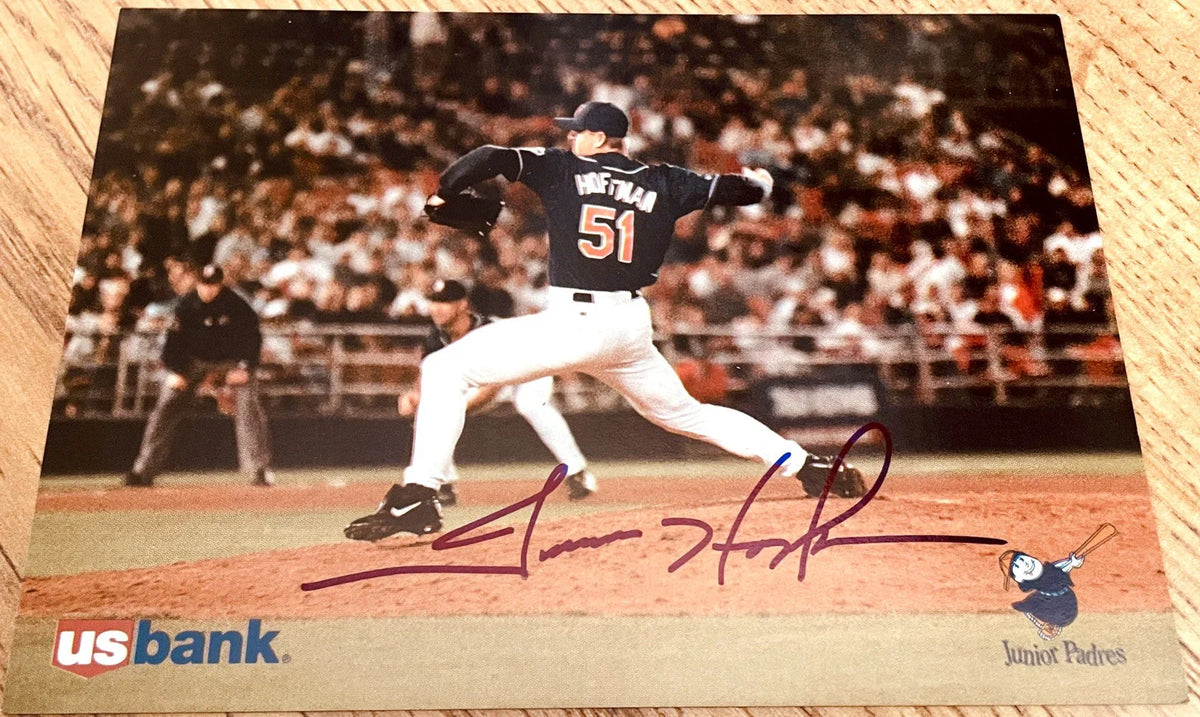 Trevor Hoffman signed 1996 SD Padres 5x7 US Bank photo card - AutographsForSale.com