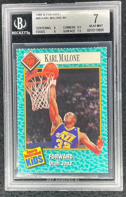 Karl Malone Utah Jazz 1989 Sports Illustrated for Kids card BGS graded 7 - AutographsForSale.com