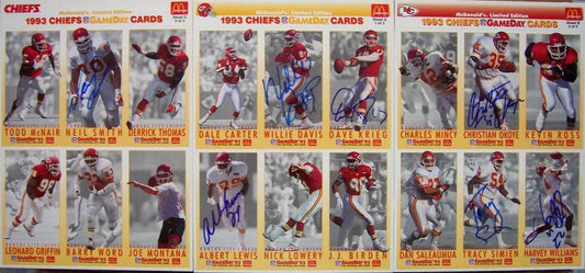 1993 KC Chiefs signed McDonald’s NFL GameDay card sheet set Albert Lewis Christian Okoye Neil Smith - AutographsForSale.com