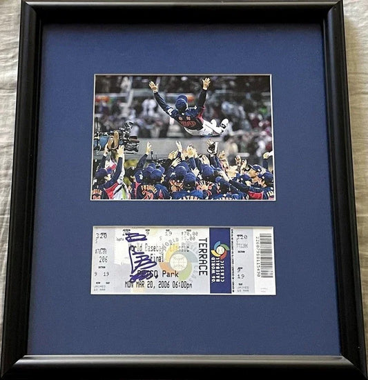 Sadaharu Oh autographed 2006 World Baseball Classic Final ticket framed with Japan celebration photo JSA - AutographsForSale.com