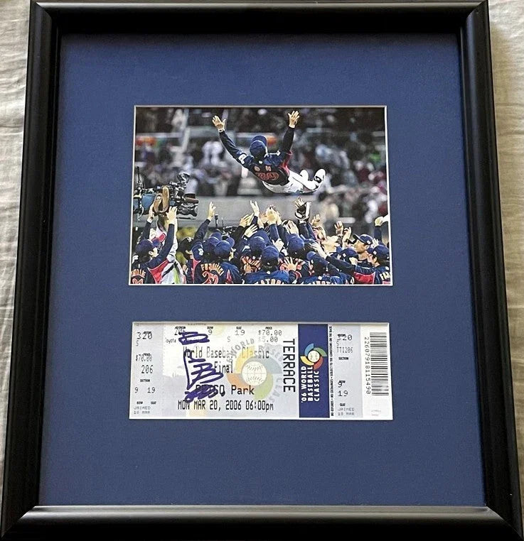 Sadaharu Oh autographed 2006 World Baseball Classic Final ticket framed with Japan celebration photo JSA - AutographsForSale.com