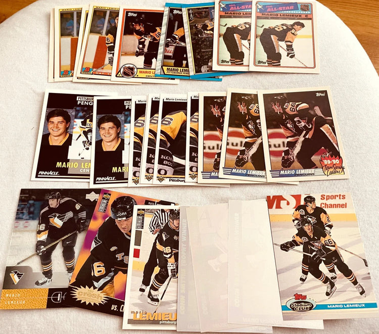 Mario Lemieux Penguins 27 card lot 1988-89 1989-90 Topps All-Star 1990-91 Bowman hat Tricks - AutographsForSale.com