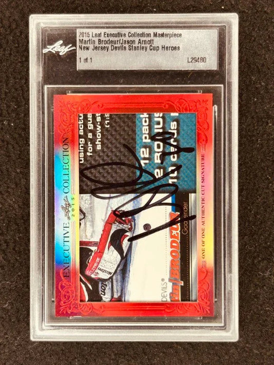 Martin Brodeur Jason Arnott 2015 Leaf Masterpiece Cut Signature certified signed card 1/1 JSA NJ Devils - AutographsForSale.com