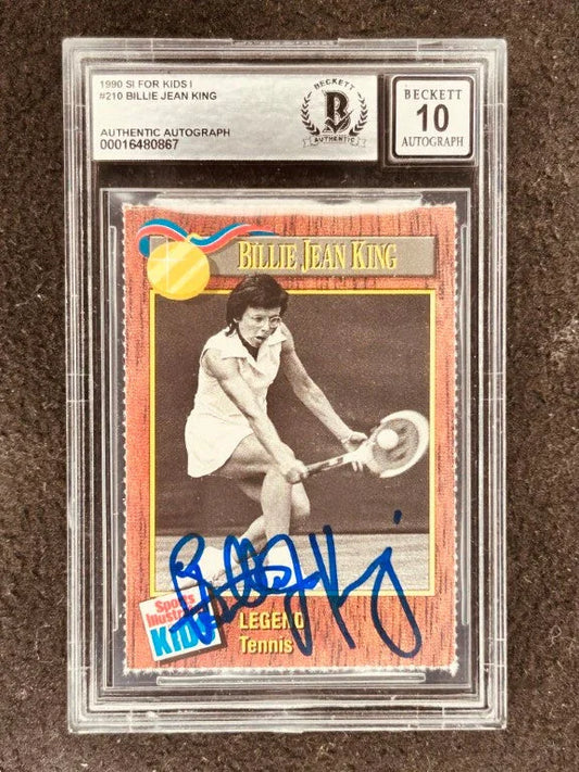 Billie Jean King autographed 1990 Sports Illustrated for Kids Legend card BAS slabbed graded 10 - AutographsForSale.com