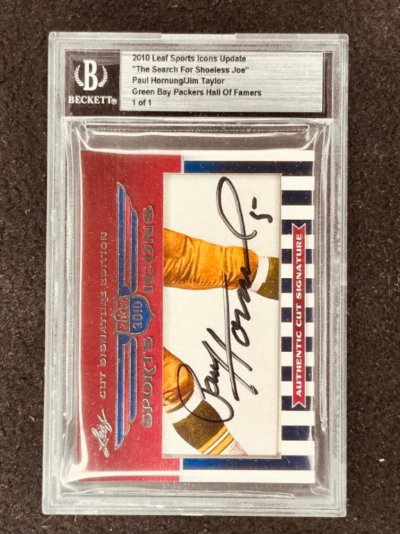 Paul Hornung & Jim Taylor 2010 Leaf Sports Icons Cut Signature certified autograph card 1/1 Packers - AutographsForSale.com