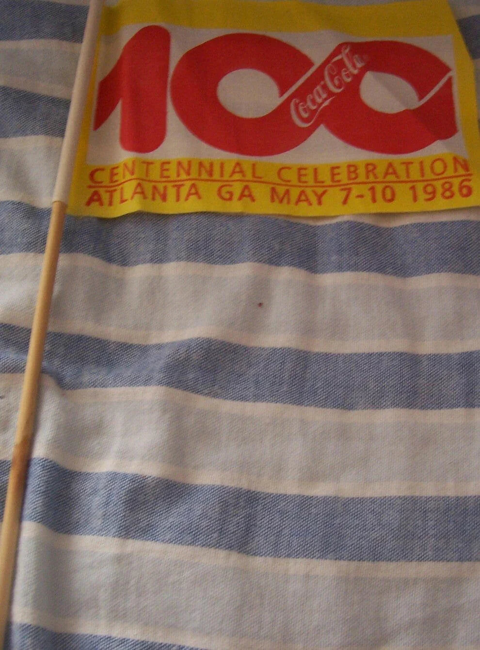 1986 Coca-Cola Coke 100 Years Celebration Atlanta mini flag - AutographsForSale.com