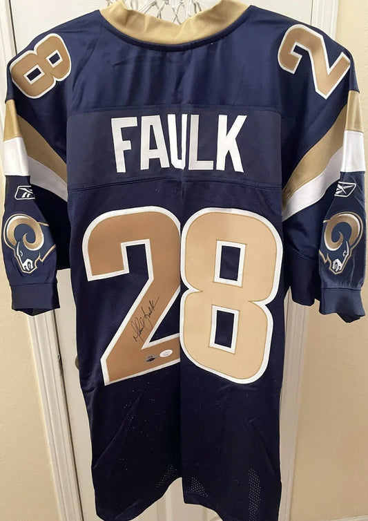 Marshall Faulk signed St Louis Rams Reebok game model jersey JSA - AutographsForSale.com