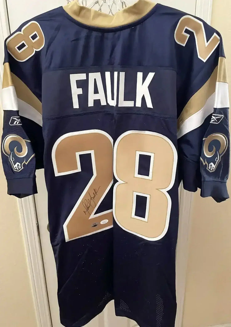 Marshall Faulk signed St Louis Rams Reebok game model jersey JSA - AutographsForSale.com