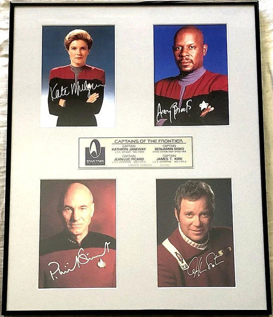 Star Trek Captains signed 5x7 photos framed William Shatner Patrick Stewart Avery Brooks Kate Mulgrew - AutographsForSale.com
