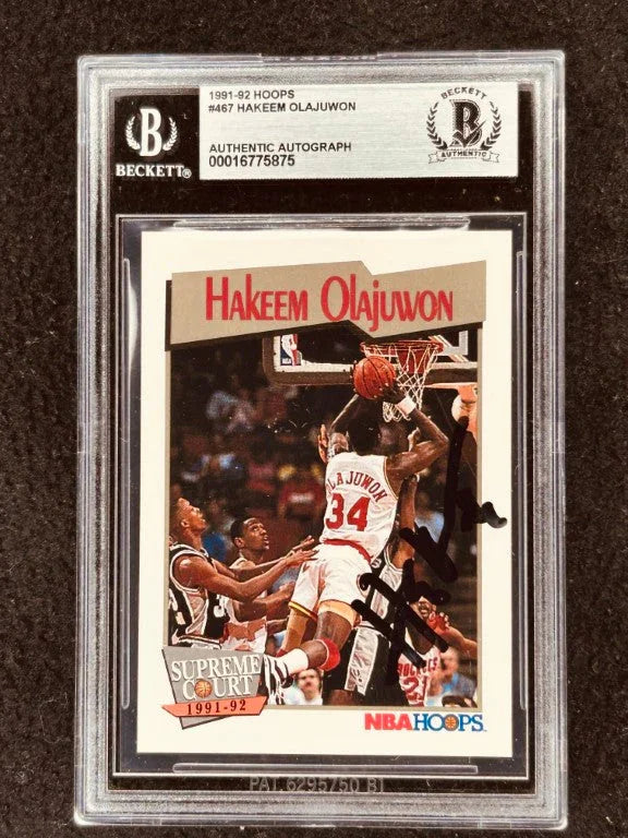 Hakeem Olajuwon signed Houston Rockets 1991-92 Hoops Supreme Court card BAS certified - AutographsForSale.com