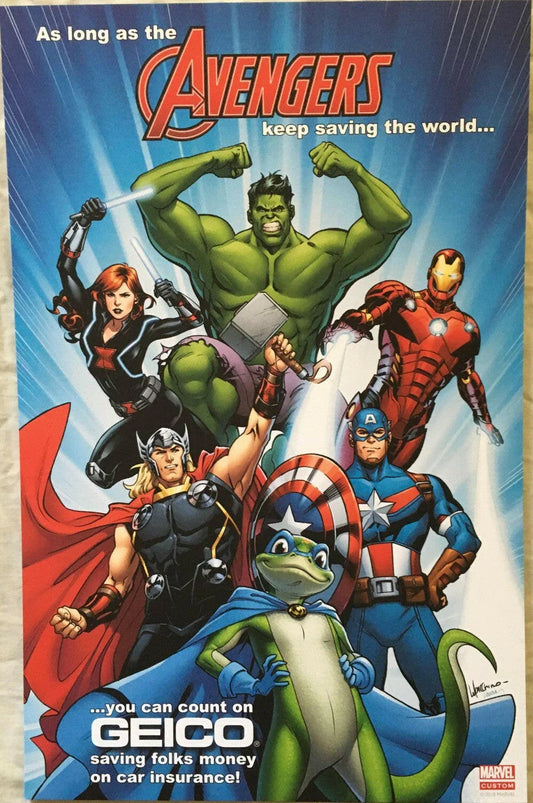 Avengers 2018 SDCC Geico 11x17 Marvel poster - AutographsForSale.com