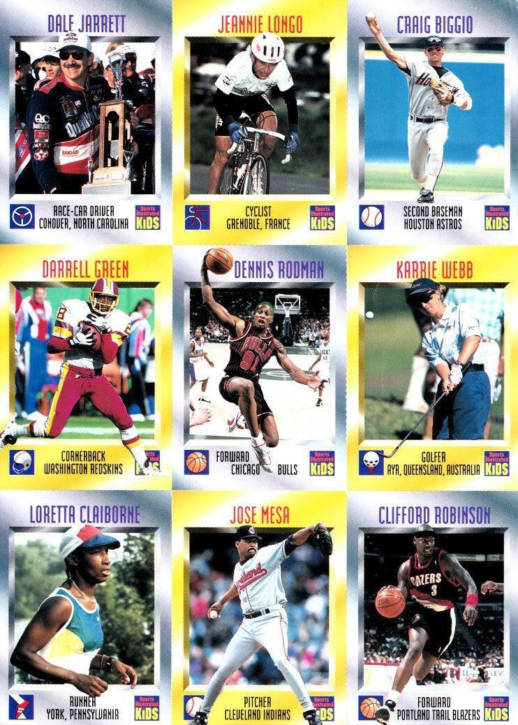 Karrie Webb RC Darrell Green Craig Biggio Dale Jarrett Dennis Rodman 1996 Sports Illustrated for Kids 9 card sheet - AutographsForSale.com