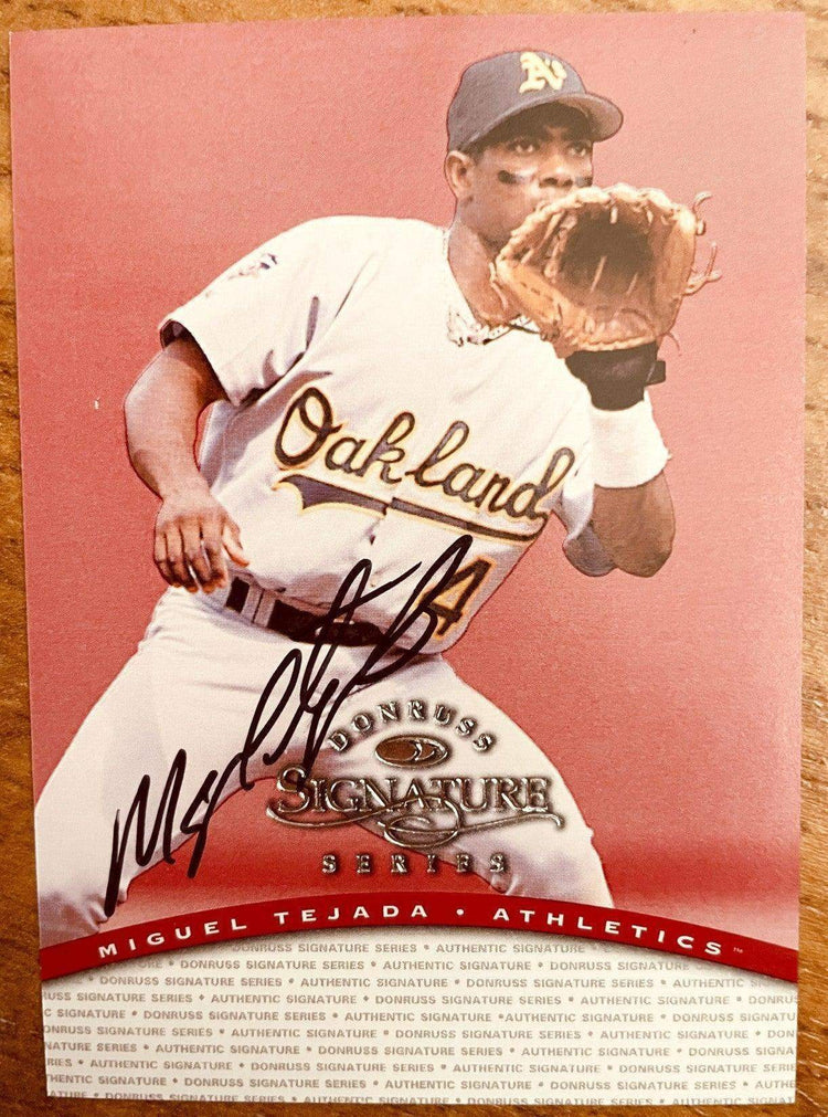 Miguel Tejada certified autograph Oakland A’s 1997 Donruss Signature Series card - AutographsForSale.com