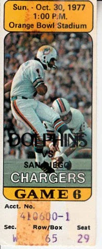 1977 Miami Dolphins vs San Diego Chargers ticket stub - AutographsForSale.com