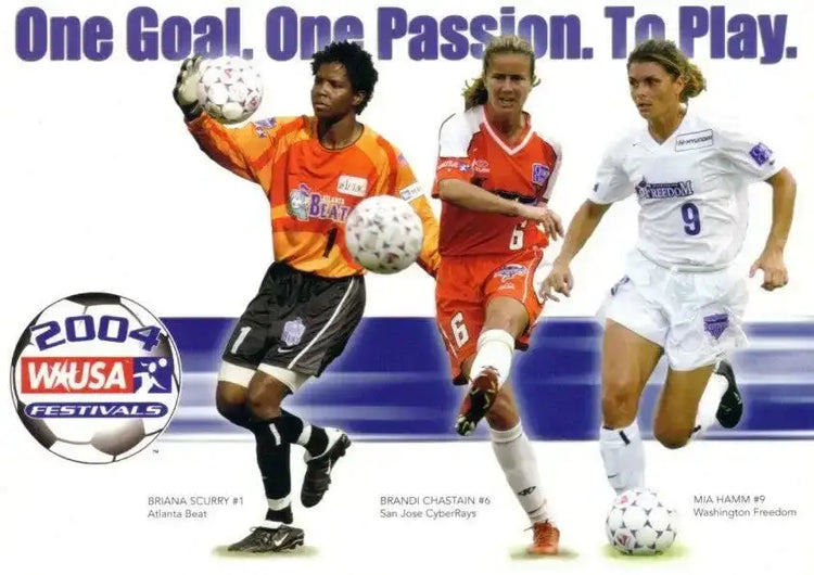 Mia Hamm Brandi Chastain Briana Scurry 2004 WUSA Festivals soccer 6x8 card - AutographsForSale.com
