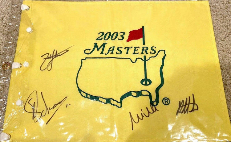 2003 Masters Flag signed by Mike Weir Bubba Watson Zach Johnson Charl Schwartzel JSA - AutographsForSale.com