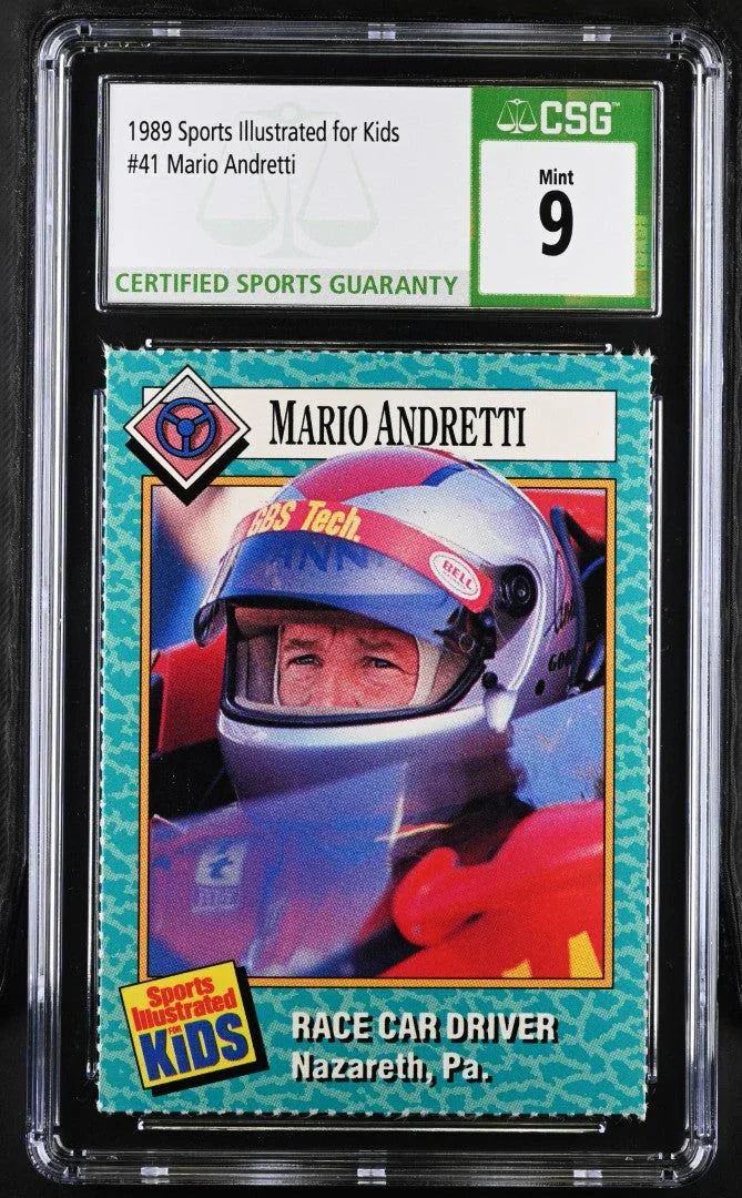 Mario Andretti 1989 SI for Kids Racing card CSG grade 9 MT - AutographsForSale.com