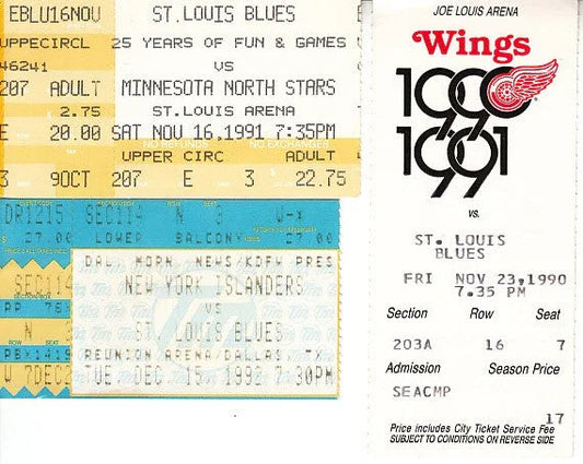 St Louis Blues 3 vintage early 90s ticket stubs (Brett Hull) - AutographsForSale.com