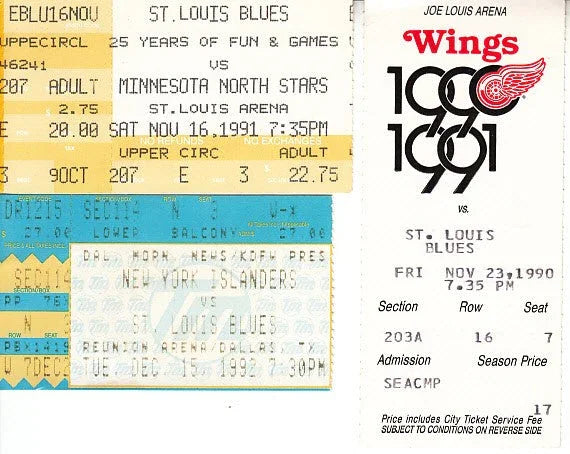 St Louis Blues 3 vintage early 90s ticket stubs (Brett Hull) - AutographsForSale.com
