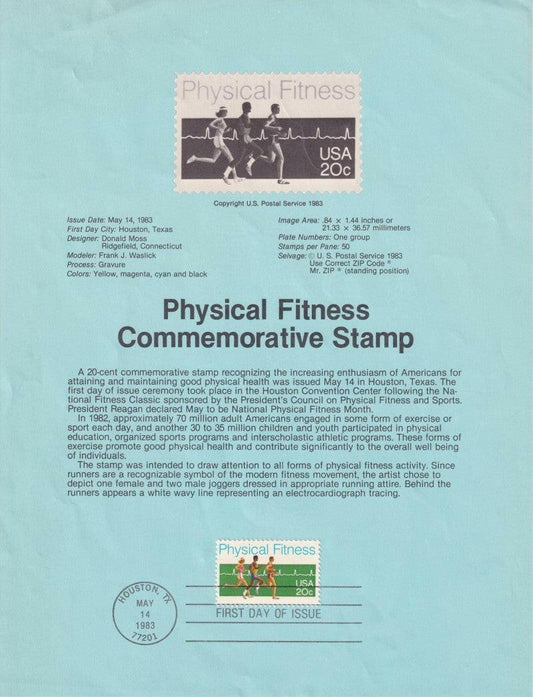 1983 Physical Fitness 20 cent stamp souvenir page with First Day cancellation - AutographsForSale.com