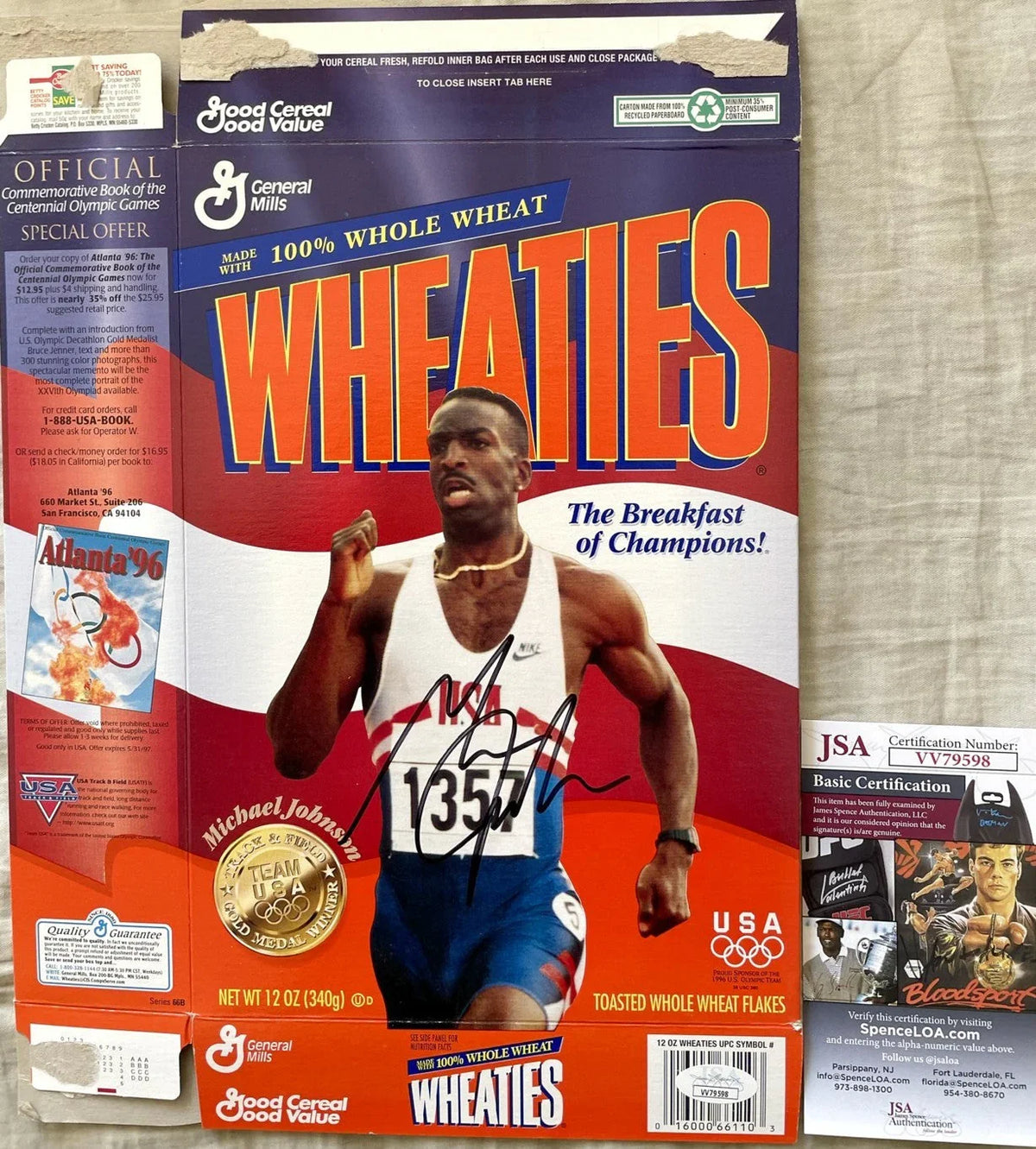 Michael Johnson autographed 1996 Olympic Gold Medal Wheaties cereal box JSA - AutographsForSale.com