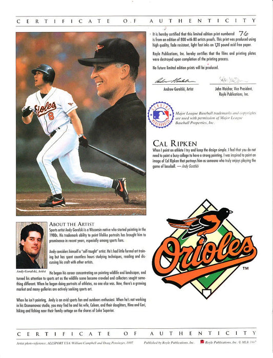 Cal Ripken signed Orioles 1997 litho framed STEINER - AutographsForSale.com