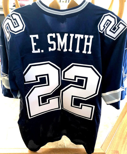 Emmitt Smith Dallas Cowboys Nike blue double star stitched 1990s jersey - AutographsForSale.com