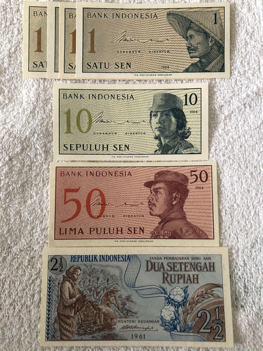 Indonesia lot of 7 Banknotes 1961 1964 Uncirculated - AutographsForSale.com