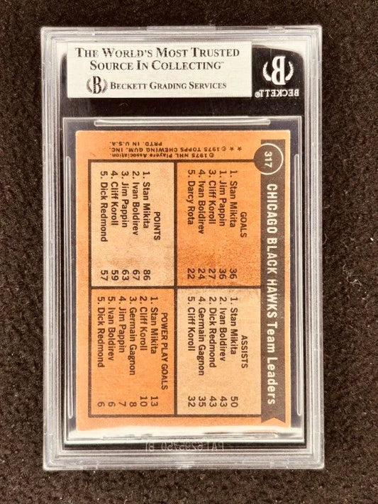Stan Mikita autographed Chicago Blackhawks 1975-76 Topps team Leaders card BAS - AutographsForSale.com