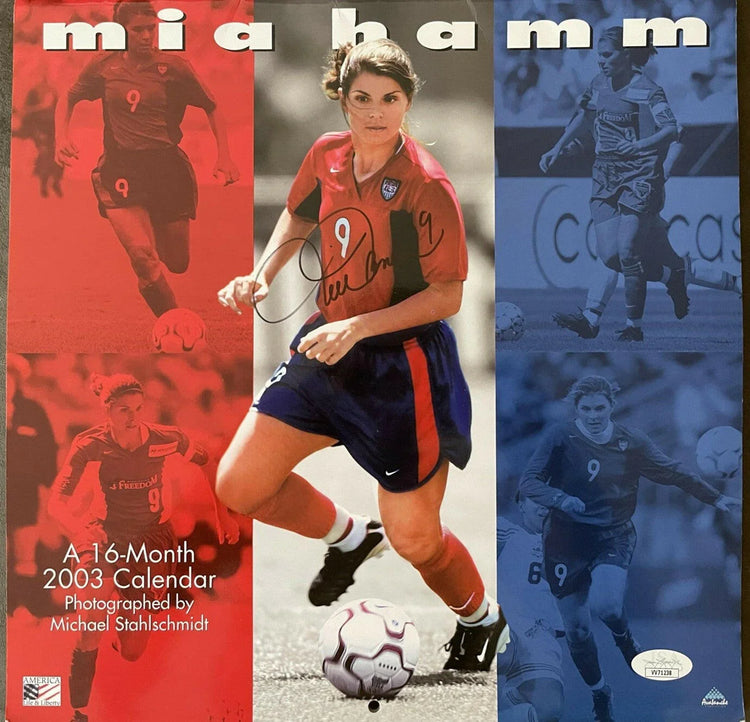 Mia Hamm signed 2003 US Soccer calendar full name signature JSA - AutographsForSale.com