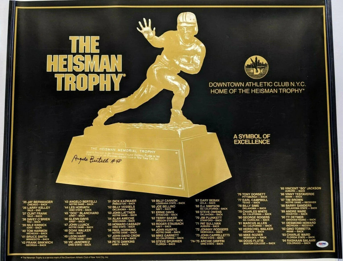 Angelo Bertelli signed 1995 Heisman Trophy 22x28 poster PSA/DNA - AutographsForSale.com