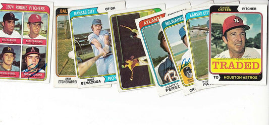 8 autographed 1974 Topps Baseball cards Claude Osteen Freddie Patek Frank Tanana Rc - AutographsForSale.com