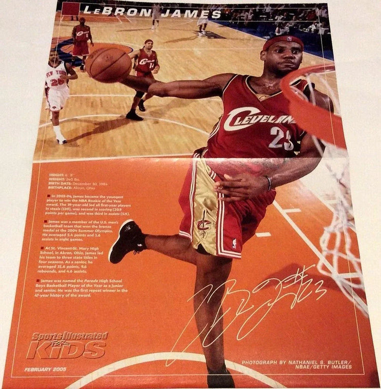 LeBron James Cleveland Cavaliers February 2005 Sports Illustrated for Kids magazine with poster - AutographsForSale.com