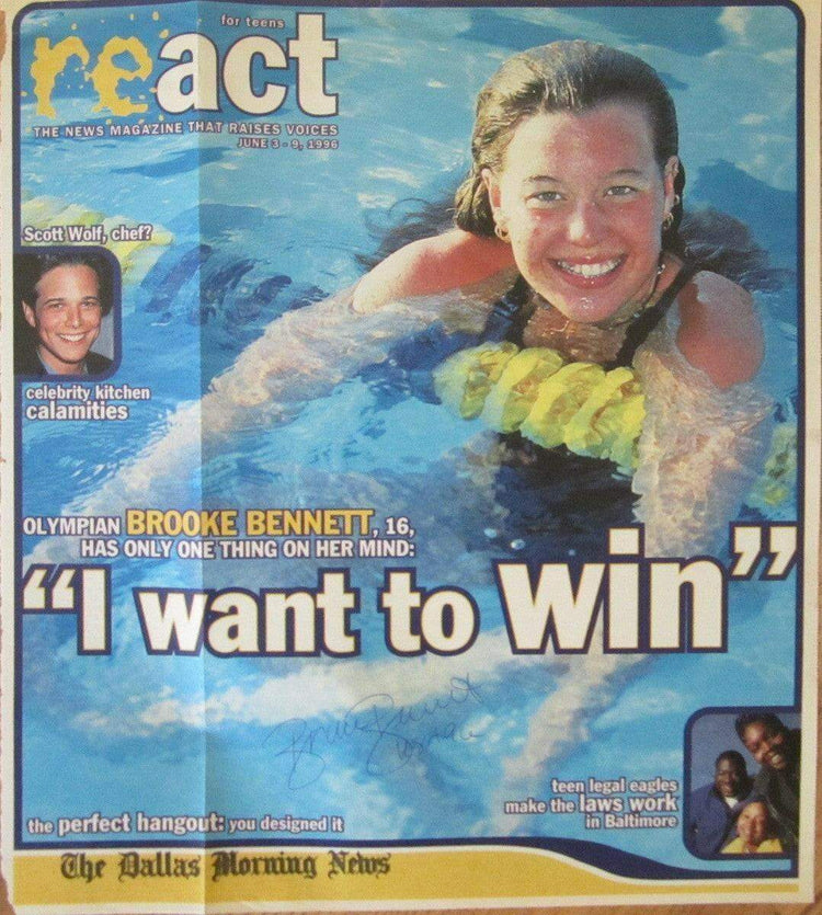 Brooke Bennett signed 1996 Olympics React Swimming cover - AutographsForSale.com