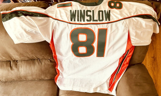 Kellen Winslow Jr. Miami Hurricanes 2001 2002 2003 Nike white stitched 2XL jersey - AutographsForSale.com
