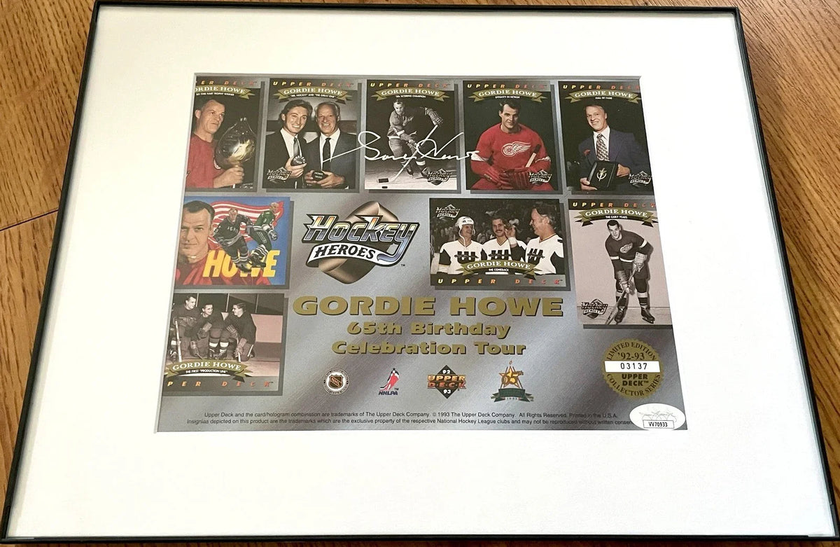 Gordie Howe autographed Detroit Red Wings 1992 1993 Upper Deck card sheet framed JSA - AutographsForSale.com