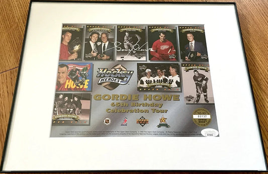 Gordie Howe autographed Detroit Red Wings 1992 1993 Upper Deck card sheet framed JSA - AutographsForSale.com