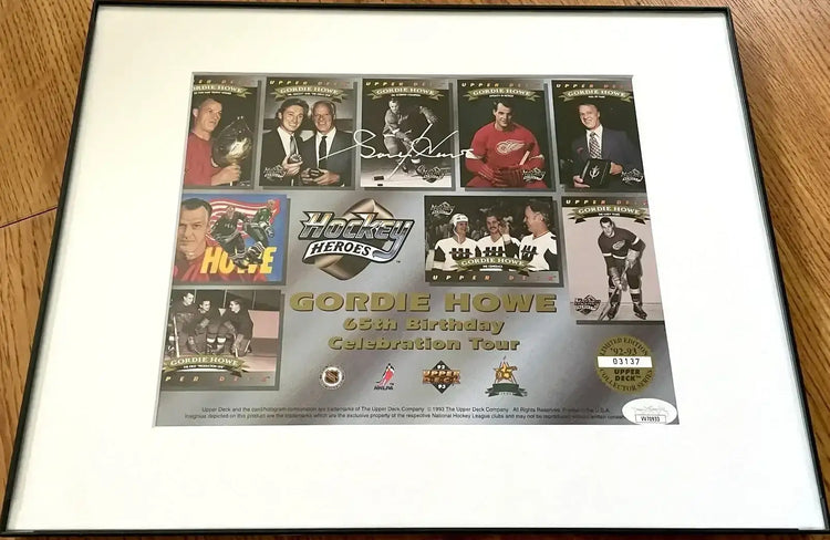 Gordie Howe autographed Detroit Red Wings 1992 1993 Upper Deck card sheet framed JSA - AutographsForSale.com