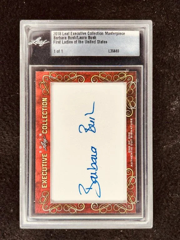 Barbara Laura Bush 2018 Leaf Masterpiece Cut Signature certified signed card 1/1 JSA - AutographsForSale.com