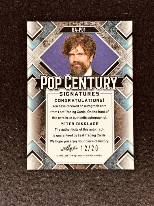 Peter Dinklage certified autograph 2022 Leaf Pop Century Blue Crystal card Game of Thrones - AutographsForSale.com
