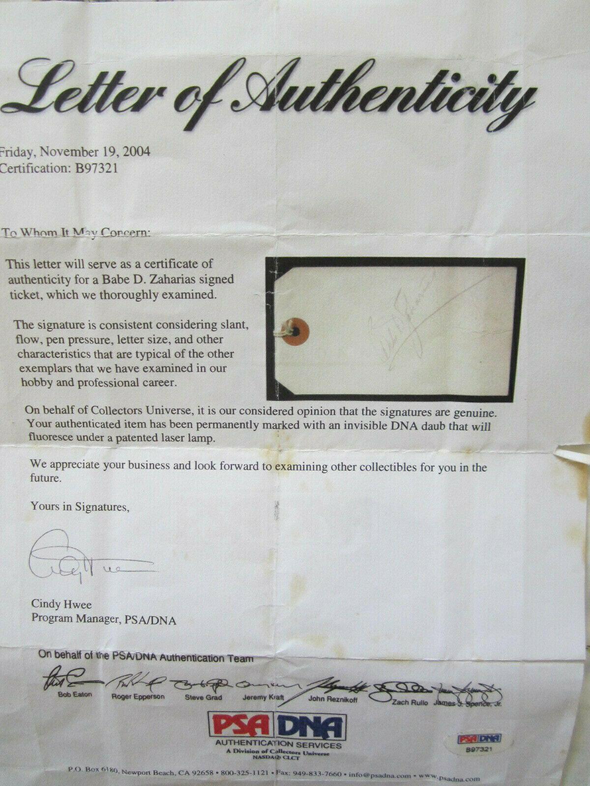 Babe Didrikson Zaharias 2015 Leaf Masterpiece Cut Signature certified autograph card 1/1 PSA/DNA - AutographsForSale.com