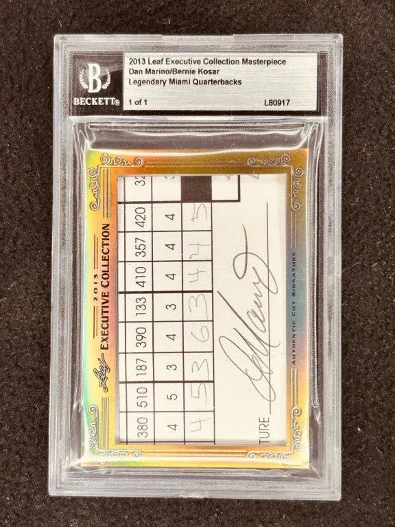 Dan Marino & Bernie Kosar 2013 Leaf Masterpiece Cut Signature certified signed card 1/1 JSA Dolphins - AutographsForSale.com