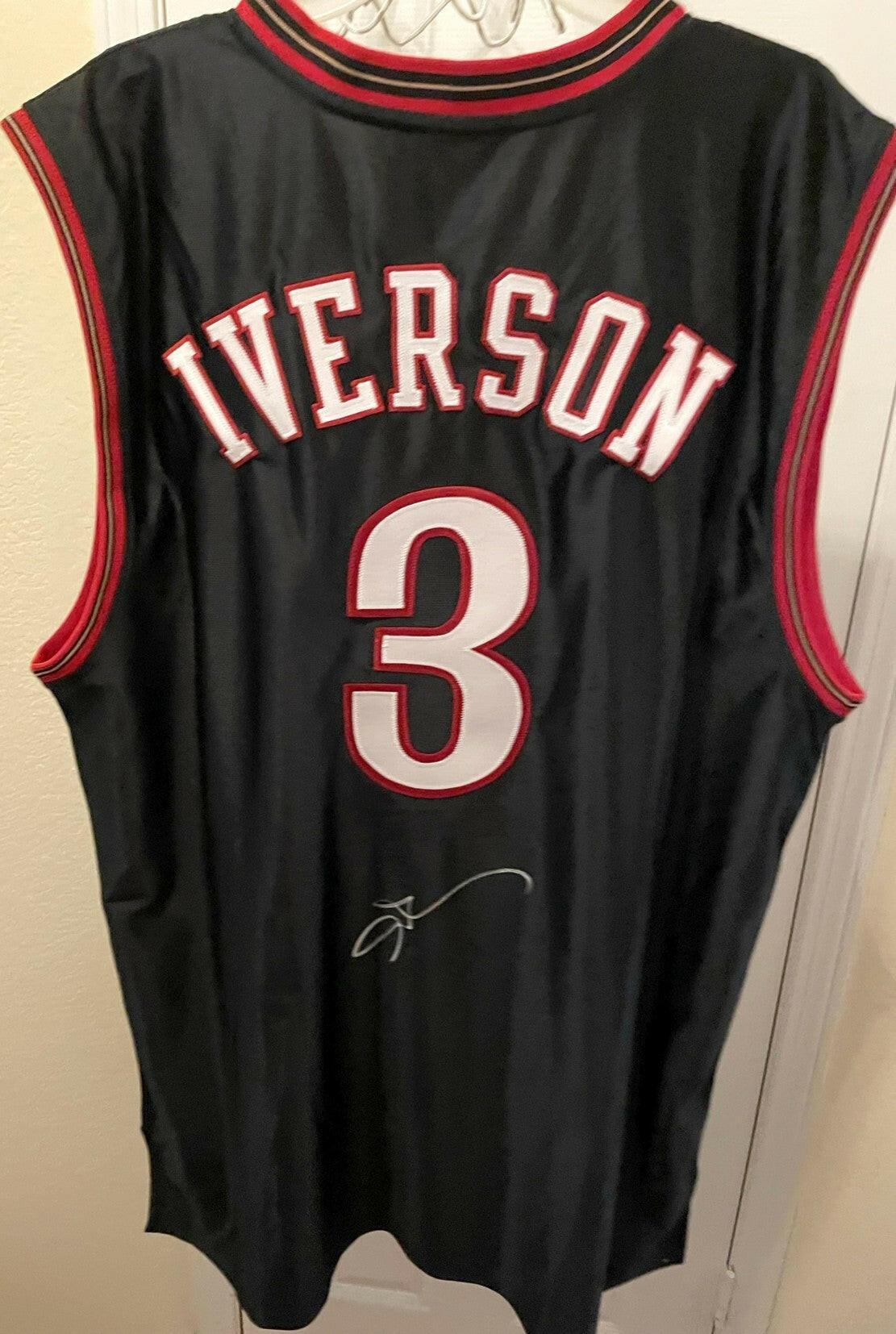 Allen Iverson signed Philadelphia 76ers Adidas black game model jersey Schwartz - AutographsForSale.com