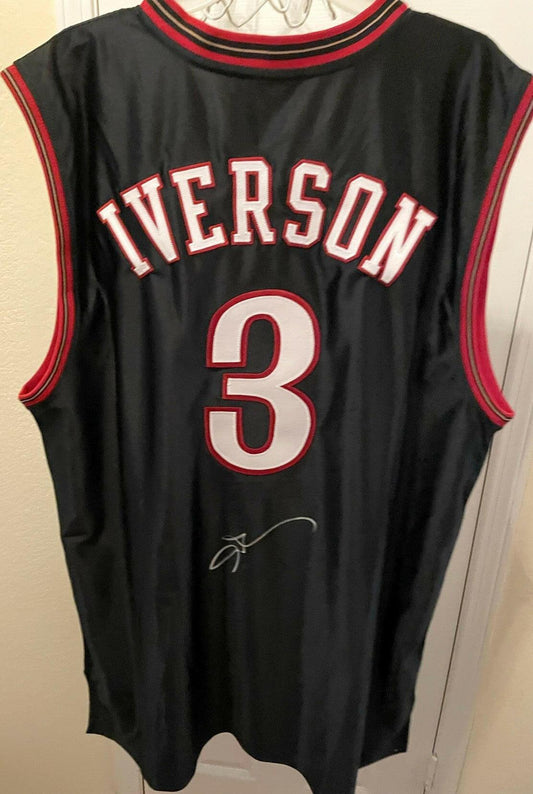 Allen Iverson signed Philadelphia 76ers Adidas black game model jersey Schwartz - AutographsForSale.com