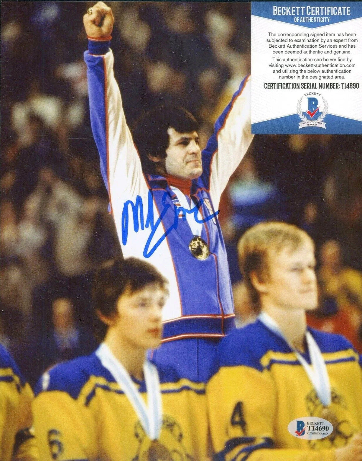 Mike Eruzione signed 1980 US Olympic hockey team Gold Medal 8x10 photo BAS certified - AutographsForSale.com