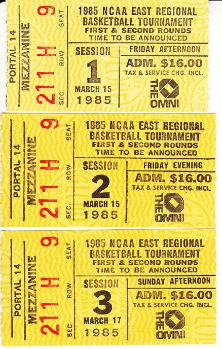 1985 NCAA Tournament East Regional Atlanta 1st & 2nd Round ticket stubs Georgia Tech - AutographsForSale.com